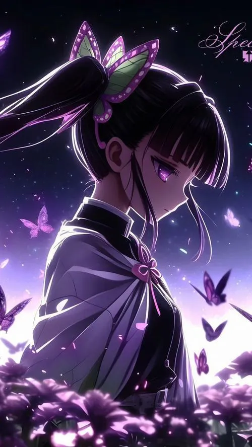 Lưu ngay Kanao tông tím đậm, bướm sáng lấp lánh, gương mặt bình thản mà vẫn sắc