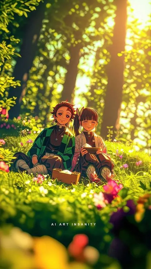 Đổi nền khung rừng nắng vàng, Kanao Tanjiro ngồi thư thái, thêm vào album để tạo nhịp nghỉ