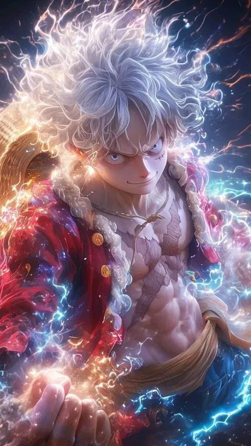 Ảnh fanart Luffy 3 chiều nền vũ trụ tím, ánh sáng hắt mạnh, nhìn vừa lạ vừa đẹp