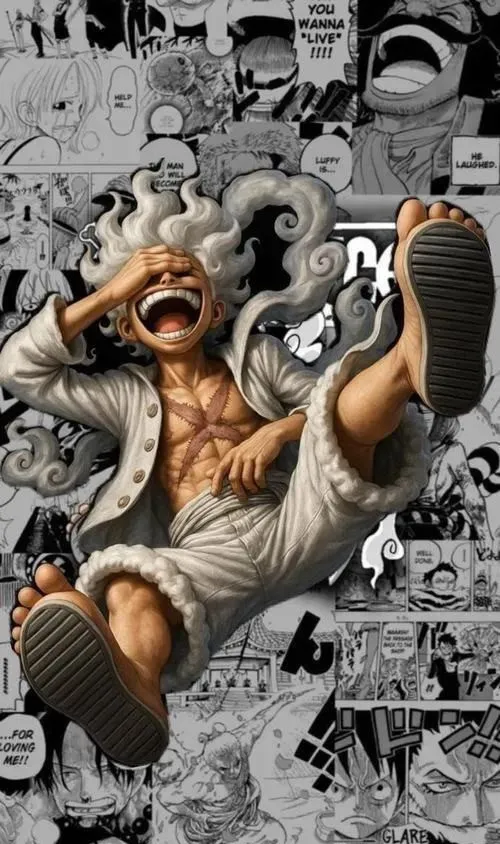 Hình Luffy 3D đen trắng kiểu manga, pose ngồi thư thái, texture nét, hợp hình nền tối giản