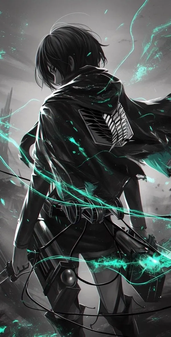 Ảnh fanart đẹp Mikasa lao tới, dây cáp căng, lưỡi kép lóe sáng, sức mạnh thức tỉnh bùng lên