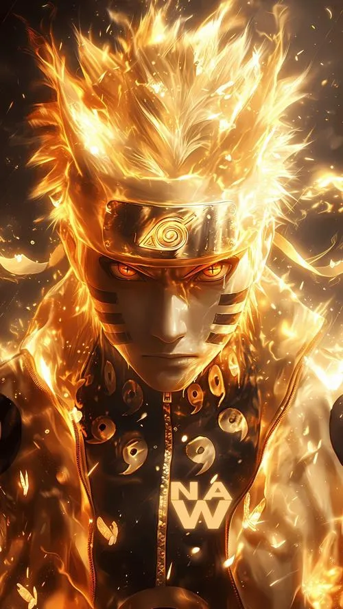 Ảnh bìa Jinchuuriki Cửu Vỹ phát sáng kiểu Hiền Nhân Thuật, tia lửa bắn quanh tóc, nhìn cực có lực.