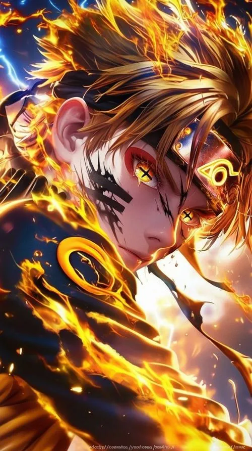 Hình Naruto cận mặt góc nghiêng, nét cọ cam đậm, ánh mắt như khóa mục tiêu trong tích tắc.