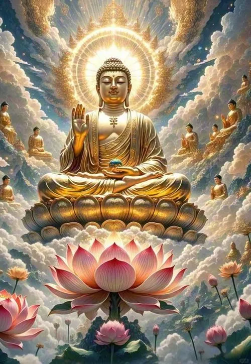 Hình Tiếp Dẫn Đạo Sư nâng đỡ chúng sinh hướng về Tịnh độ