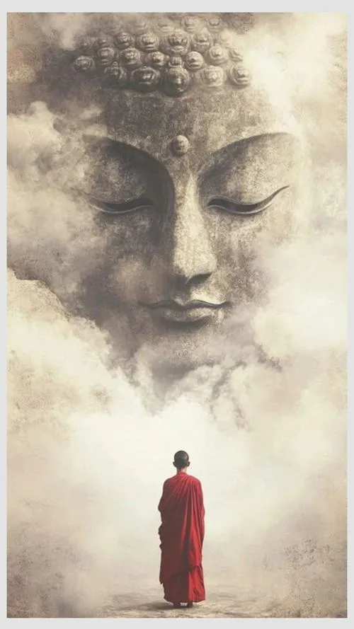 Hình ảnh Phật Di Đà cách truyền thống nền mây sáng