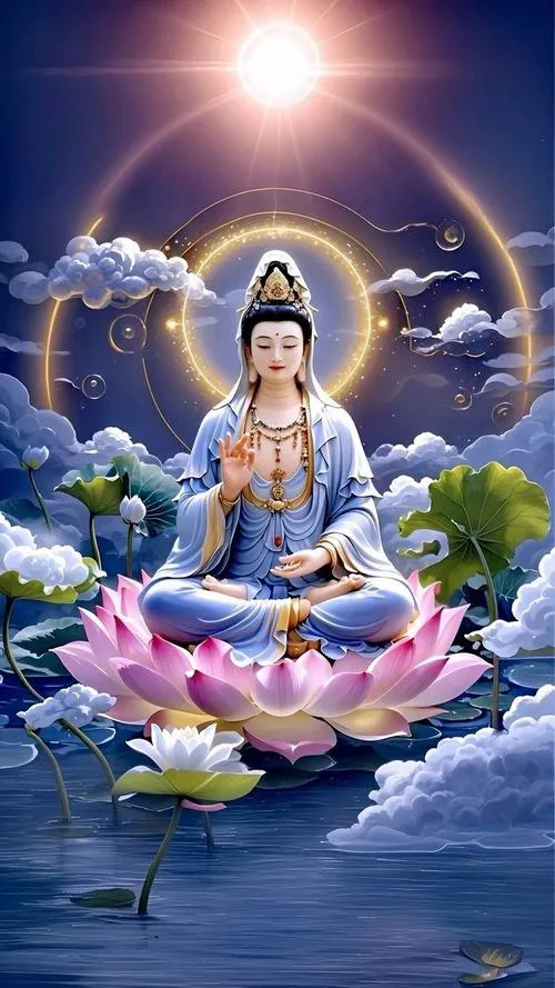 Ảnh Phật trên Đài sen tỏa Ánh hào quang