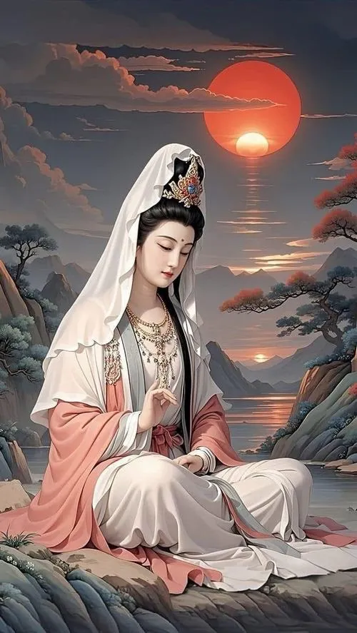 Hình Địa Tạng cầm Chuỗi hạt trong không gian an yên