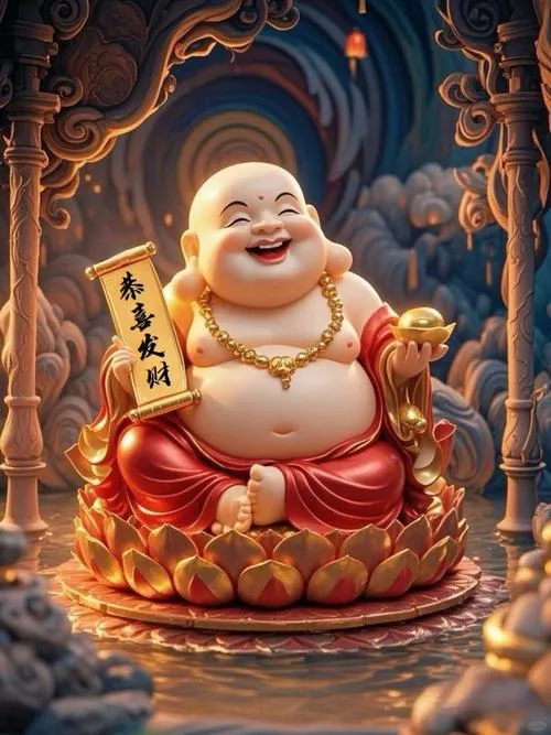 Mẫu tranh Di Lặc tài lộc hợp quầy thu ngân thêm vượng