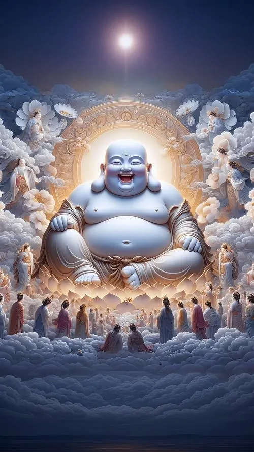 Chọn mẫu Di Lặc hoan hỉ treo phòng khách rất hợp