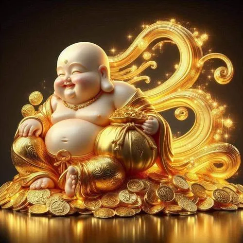 Ảnh Phật Di Lặc cầm tràng hạt gợi tu tập nhẹ nhàng