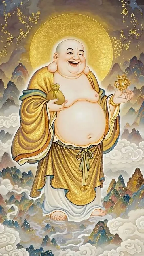 Mẫu tranh Di Lặc ấm áp giúp không gian thêm phúc khí