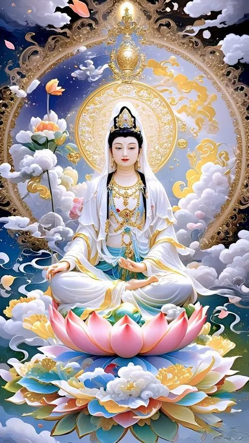 Treo ảnh Phật Thích Ca gần tranh thờ Quán Tự Tại Bồ Tát