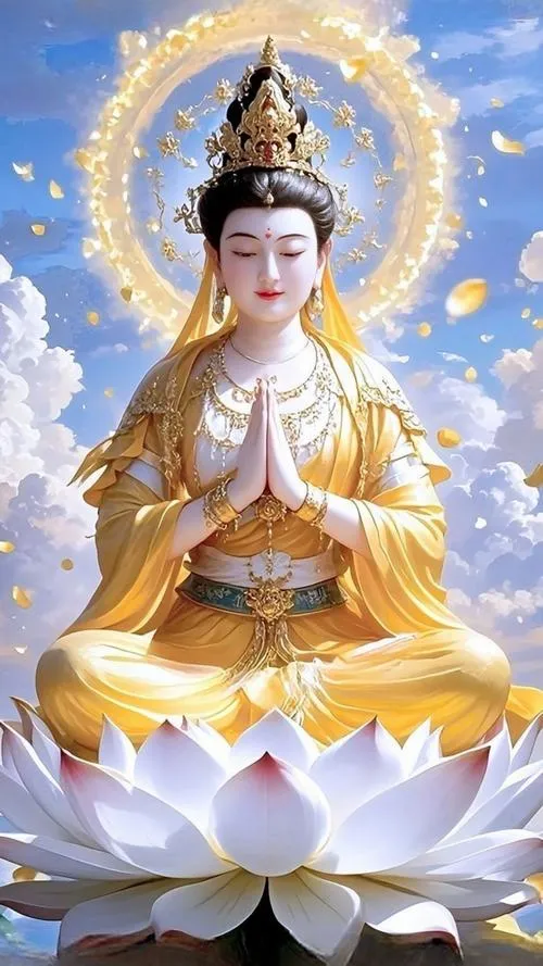 Nét mặt thuộc thần thái hiền hòa mỉm nhẹ nhìn xuống