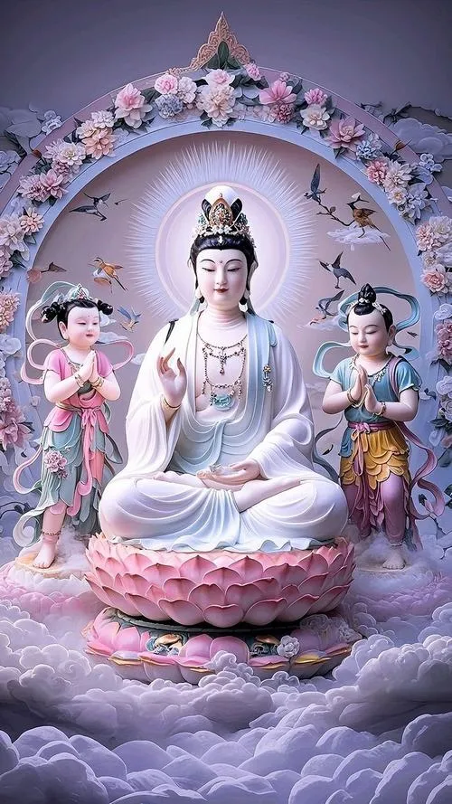 Ngắm hình Quán Thế Tự Tại trong phông nền điện thờ tôn nghiêm