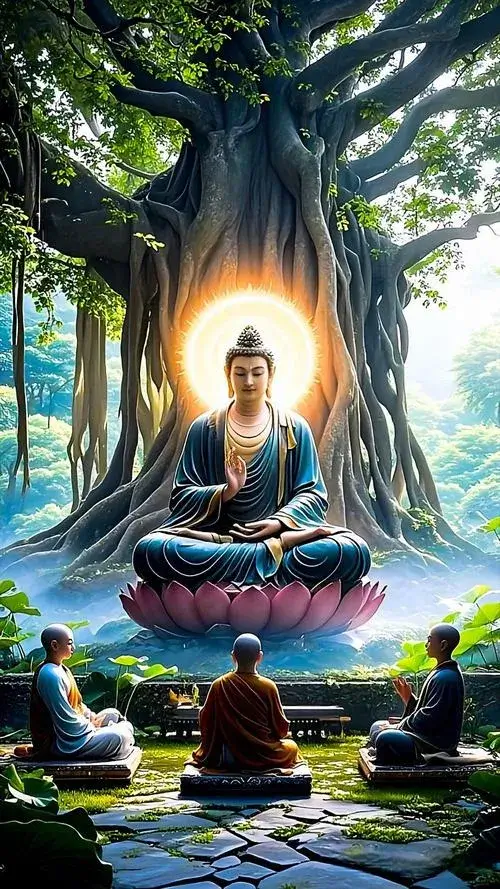 Phối Phật Thích Ca Tượng 3D với hào quang và hoa sen tĩnh tại