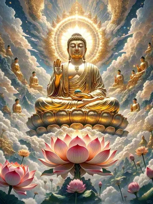 Tạo Phật A Di Đà trong không gian thiền tạo nền yên tĩnh cho chủ thể