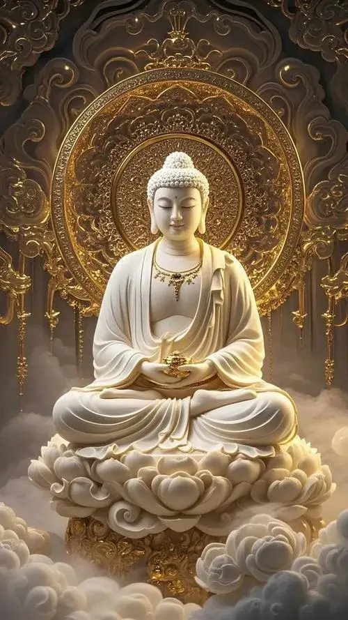 Dựng Phật A Di Đà trong thiền định với liên hoa sáng ấm