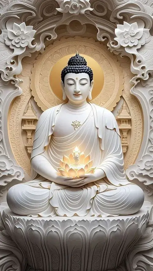 Tạo Phật A Di Đà với pháp âm lan nhẹ trên hoa sen