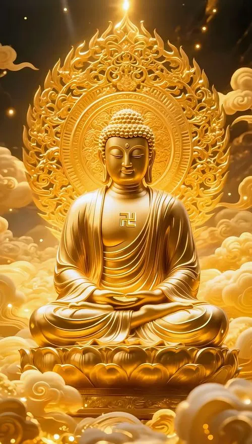 Thiết kế tranh Phật 3D Phật A Di Đà cùng ánh sáng ấm dịu