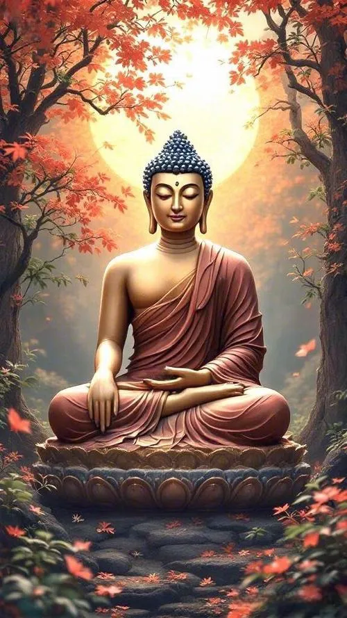 Góc chánh điện có tượng Phật và chuông mõ tạo thiền vị