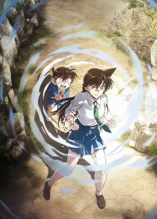 Cảnh hành động xoáy ánh sáng, Conan kéo Ran chạy, đối lập giữa nguy hiểm và bình yên