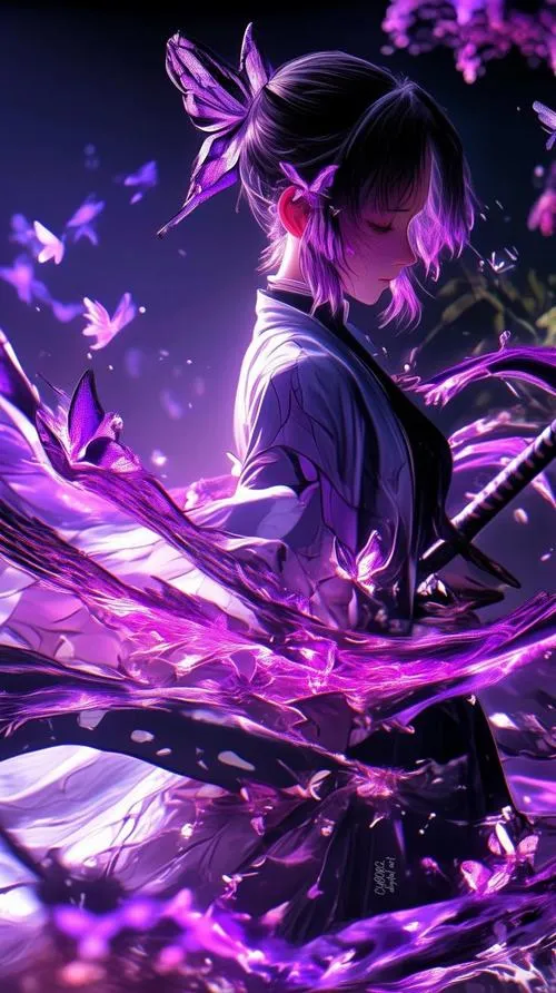 Tải ngay Shinobu lao qua dải tím như cánh bướm, chuyển động gọn và rất cuốn mắt