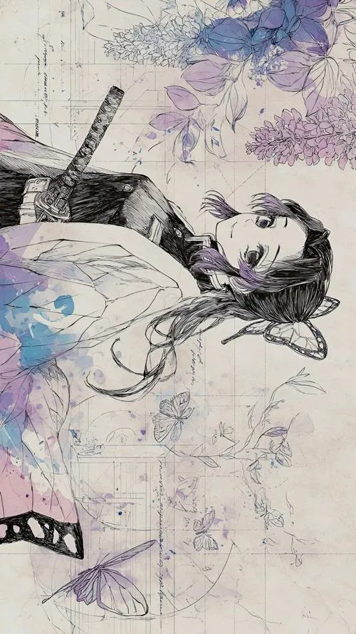 Gom về bản phác thảo Shinobu nét mảnh tối giản, bố cục thoáng nhìn rất nghệ và lạ