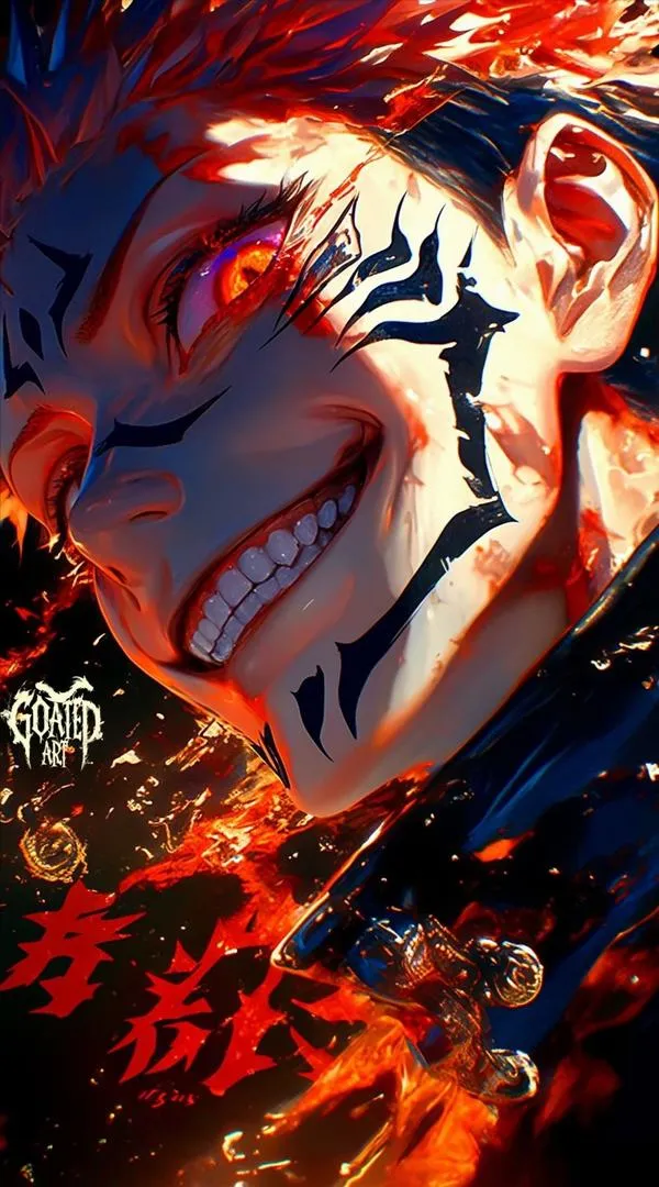 Hình nền Sukuna mặc kimono sáng màu, khăn quàng cổ đen bay nhẹ giữa nền tím u ám