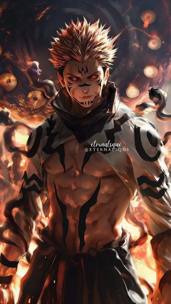 Ảnh Sukuna thể hiện phản chuyển thuật thức, vết thương mờ đi nhanh, khí chất vẫn ung dung