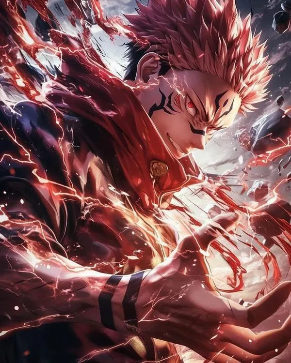 Ảnh fanart Sukuna lẫn bóng Kenjaku, nét tà khí chồng lên nhau tạo dư vị khó chịu