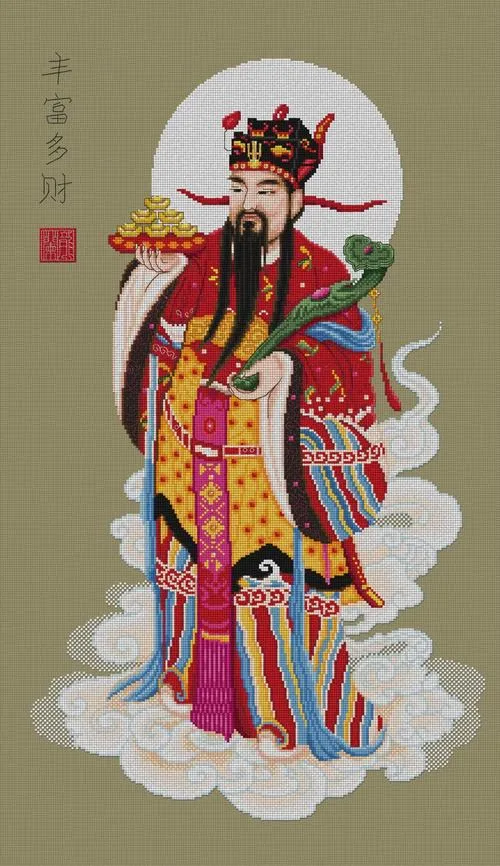 Tranh Thần Tài với ánh đèn vàng tạo chiều sâu linh thiêng