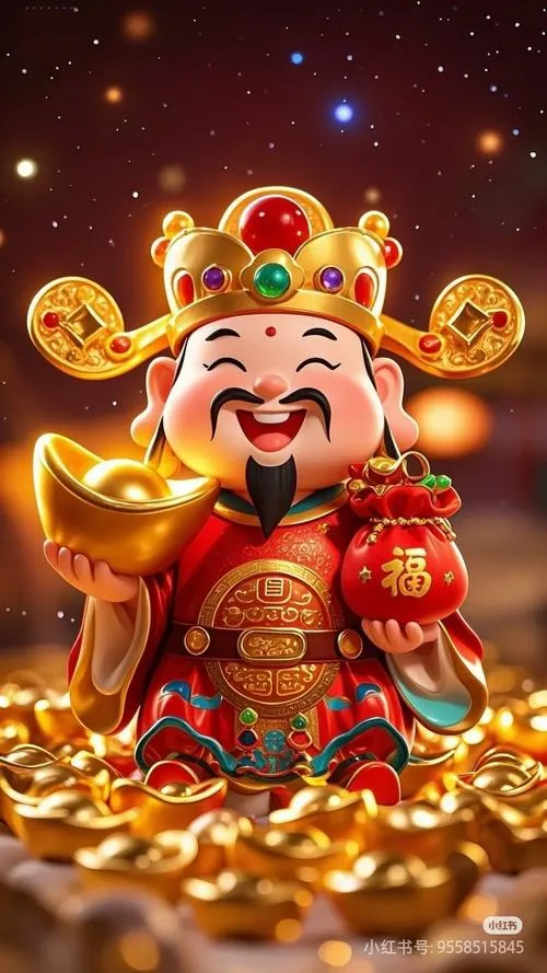 Hình ảnh Thần Tài ánh đèn vàng ấm, hợp không khí đầu năm và cuối năm