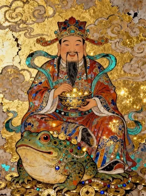 Hình ảnh Thần Tài mang sắc đỏ vàng, nhìn một cái là thấy có lộc