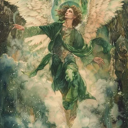 Hình Cherub bên hào quang vàng kim và ánh sáng dịu