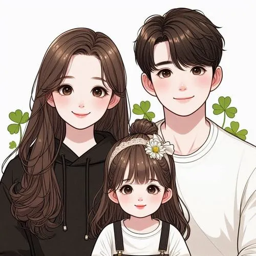 Bố bế bé trên tay, mẹ tựa vai, nền pastel, bố cục tròn, nhìn một cái là mềm lòng