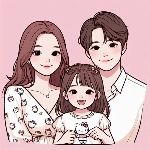 Gia đình ba người trong khung cảnh mùa xuân, hoa nở nhẹ, vibe trong trẻo và an yên