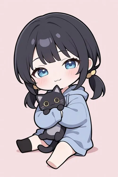 Tranh chibi nữ đáng yêu với má hồng dạng loang