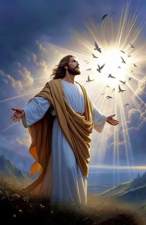 Cảnh đôi tay và vết đinh vẫn mở ra để ban bình an