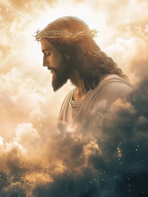 Nền nền trời và mây mở rộng sau lưng Ngài thật thiêng liêng