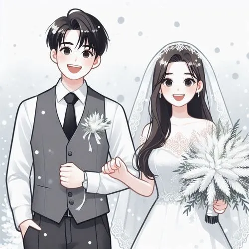 Hình cô dâu chú rể phong cách nhẹ nhàng, vest xám, bó hoa trắng, nền tối giản