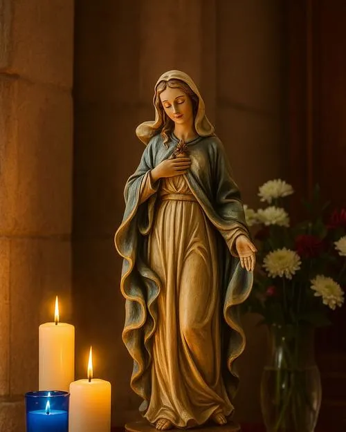 Thánh Giuse đứng cạnh Đức Mẹ Maria nơi bàn thờ