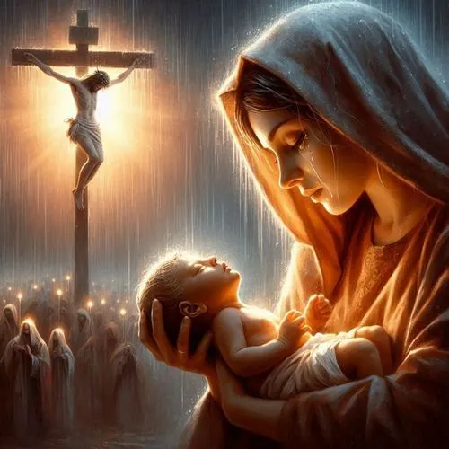 Khuôn mặt hiền dịu sáng giữa ánh sáng viền quanh