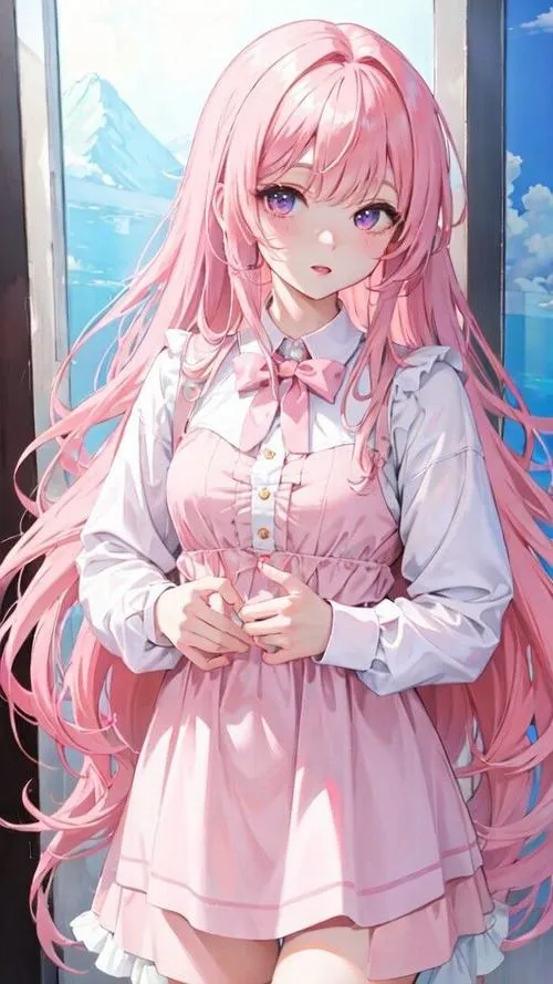 Hình nền hoạt hình kiểu Nhật màu hồng với nét chibi siêu dễ thương