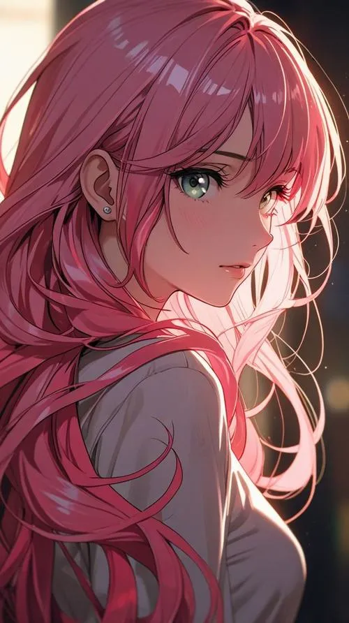 Nền điện thoại anime màu hồng phối hồng tím tạo chiều sâu tinh tế