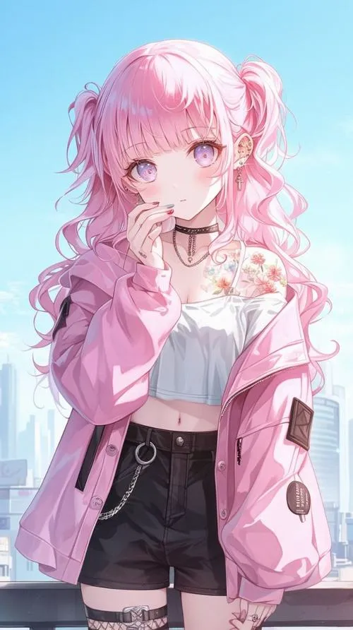 Hình nền anime màu hồng tông khói, nhẹ nhàng nhưng vẫn có chiều sâu cảm xúc