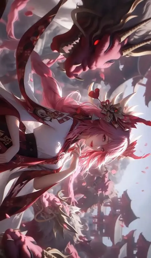 Cánh hoa anh đào bay trên gradient hồng tím tạo vibe mơ mộng