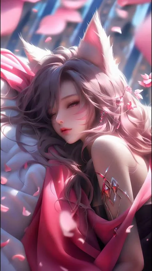 Cánh hoa anh đào bay tạo cảm giác mơ màng giữa nền hồng trong veo