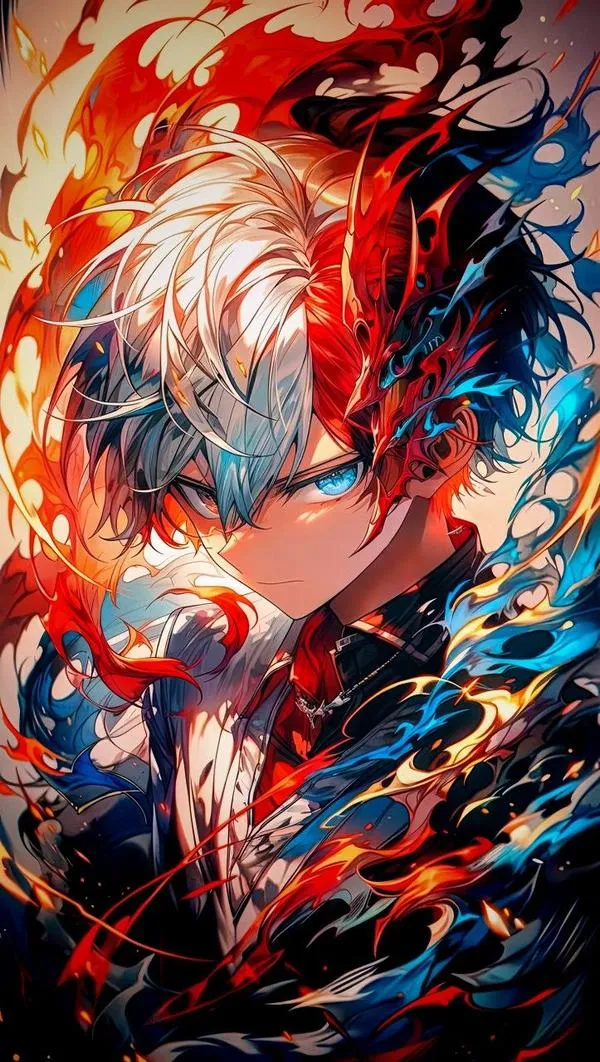 Hình nền Shingeki no Kyojin tông đỏ xanh đối lập, cảm giác bùng nổ như vệt sét biến thân