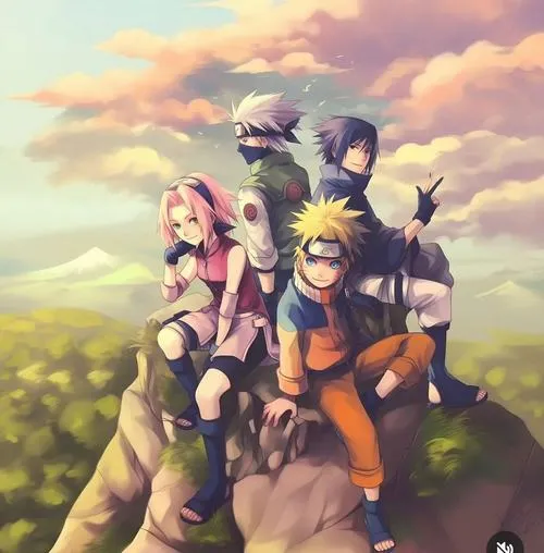 Hình nền đội 7 Naruto nét mực mạnh, tương phản cao, hợp ai thích cảm giác chiến đấu căng
