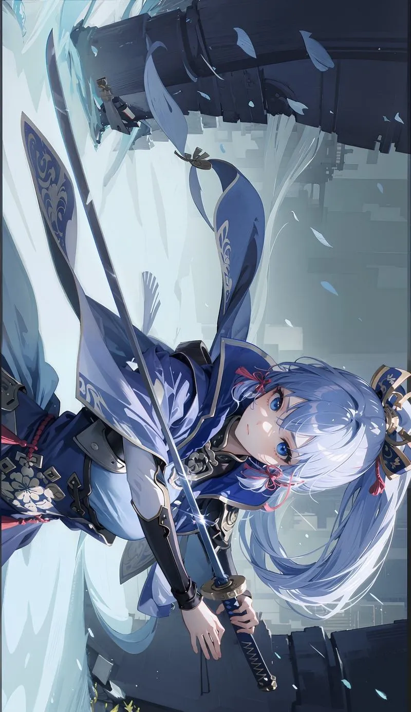 Ảnh nền Teyvat hoàng hôn, màu cam tím cân, lớp sương mờ, điểm tụ xa tạo chiều sâu